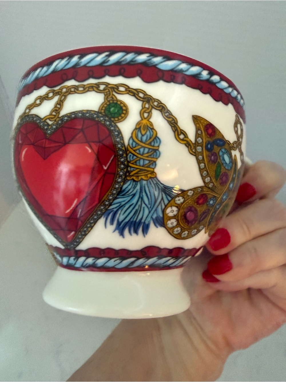 Brighton White Ceramic Mugs with Multicolored Jeweled Chain/ Love Motif - Picture 8 of 10